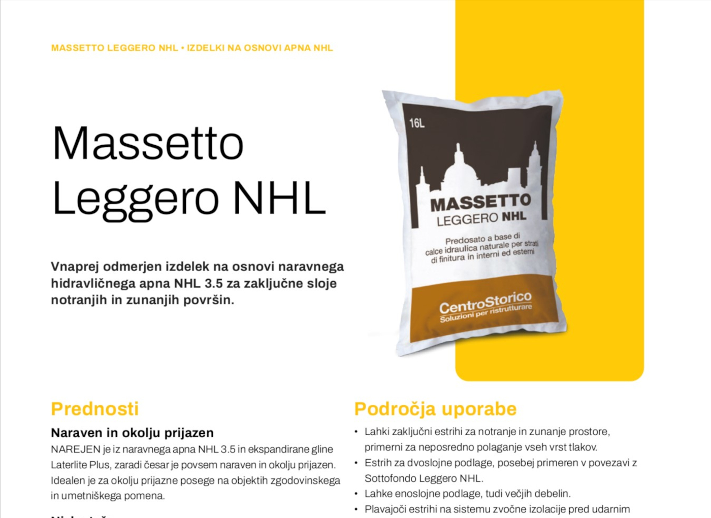 Tehnični list Massetto Leggero NHL